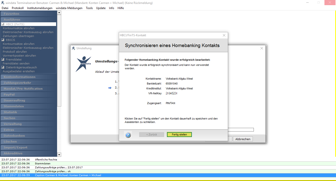 HBCI-Kontakt Synchronisieren erfolgreich abgeschlossen