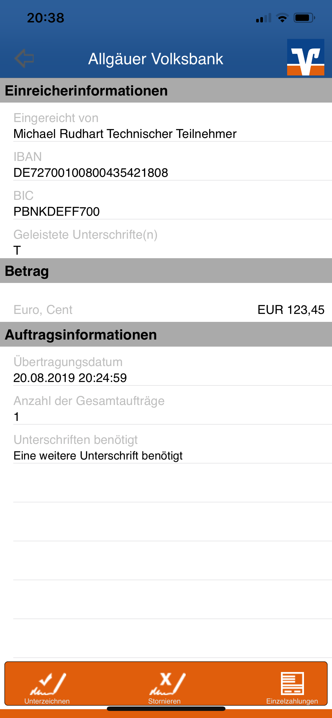 Alle Details zur Einzelzahlung anzeigen