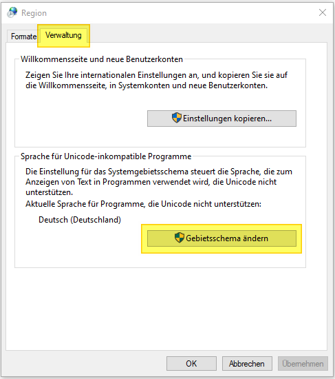 Regionseinstellungen