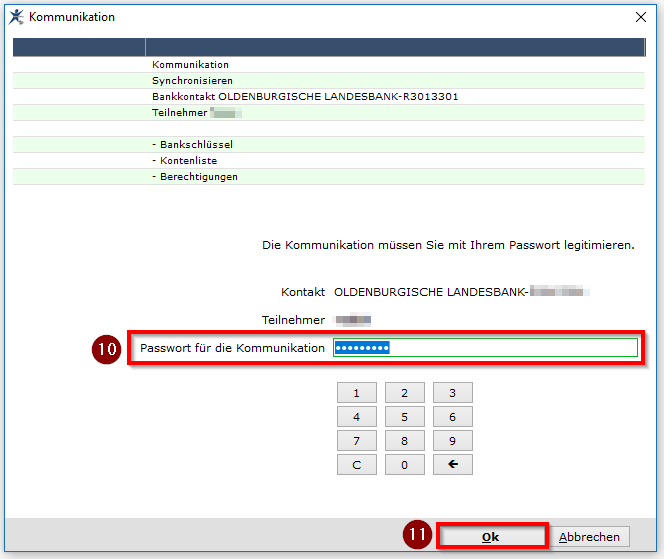 Synchronisieren Passworteingabe