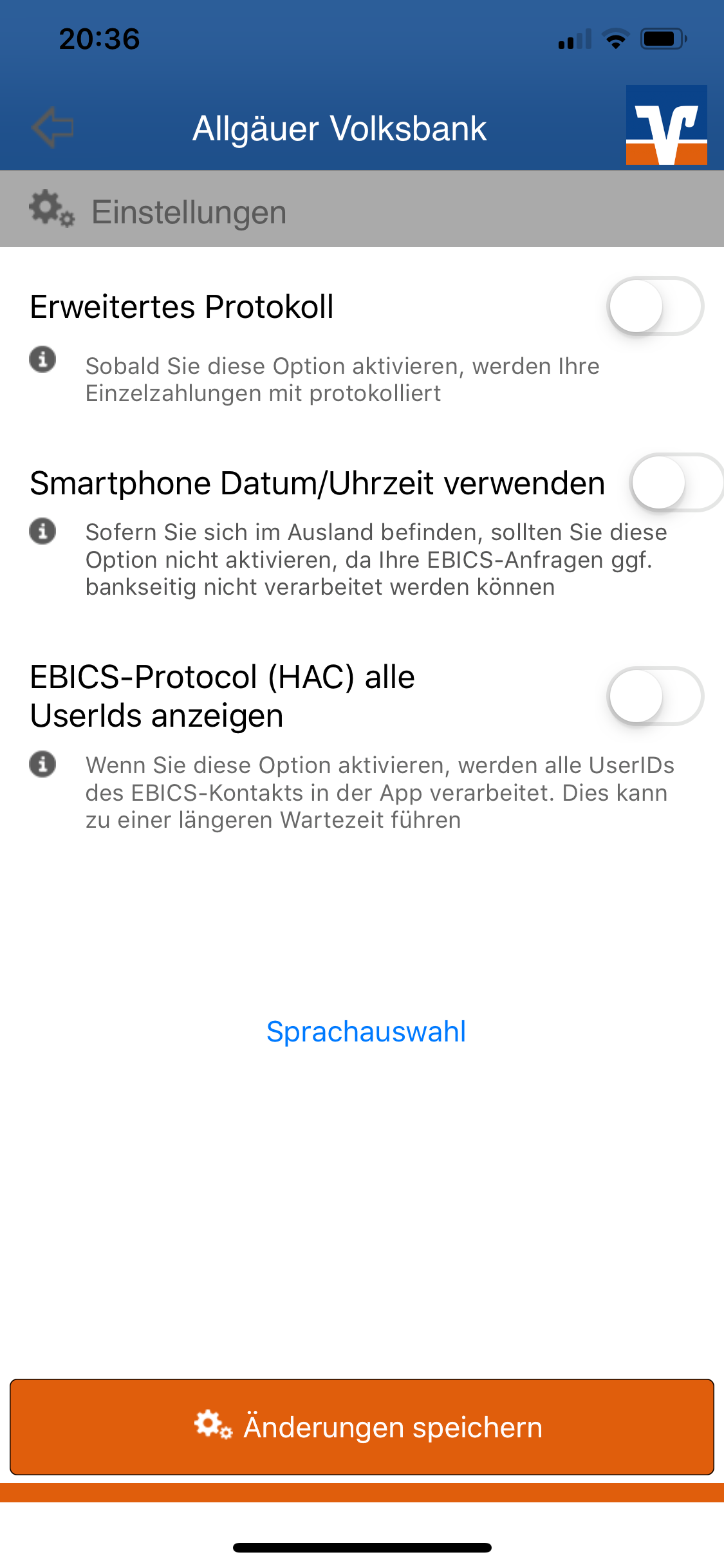Übersicht lokale Einstellungen