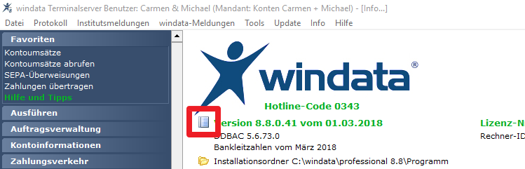 windata-Systeminformationen öffnen