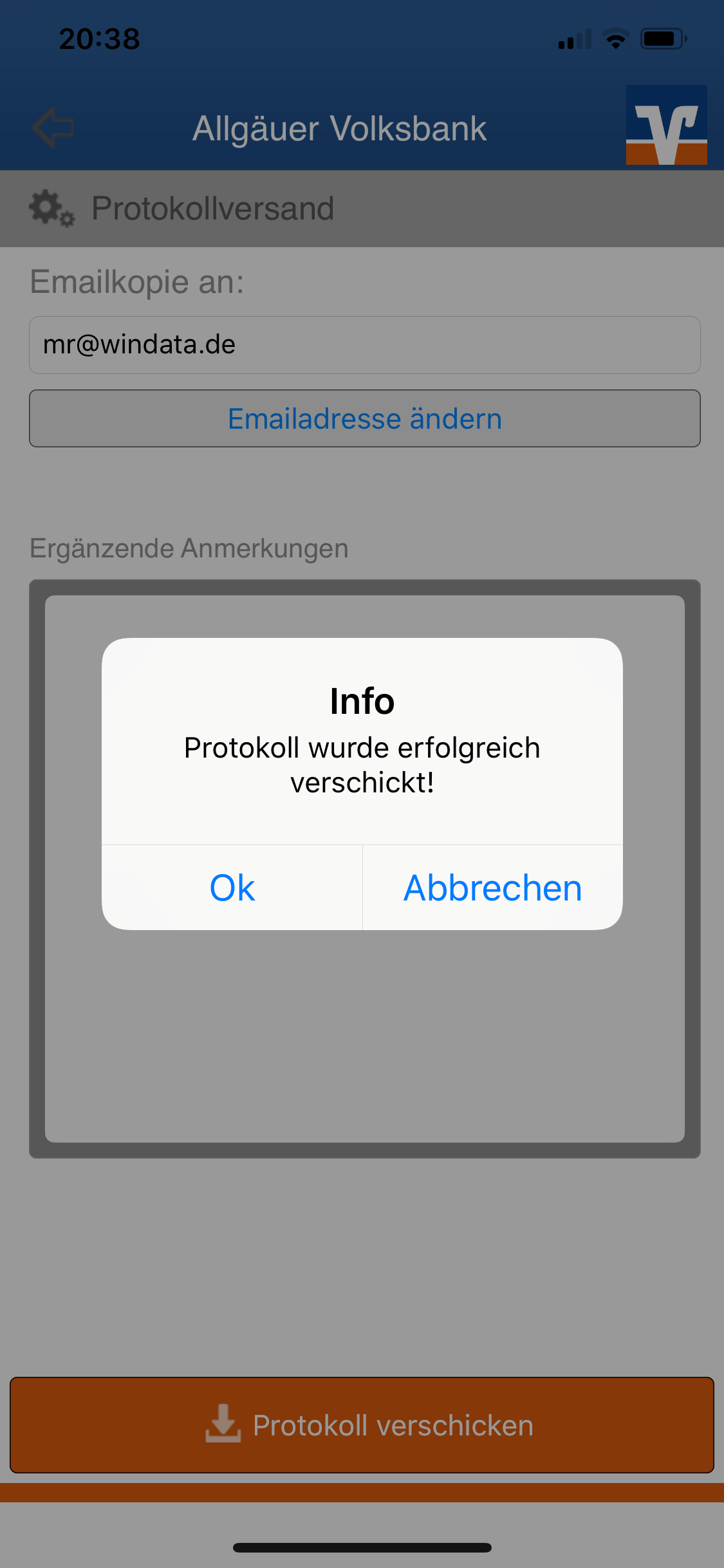 Versandbestätigung Protokoll