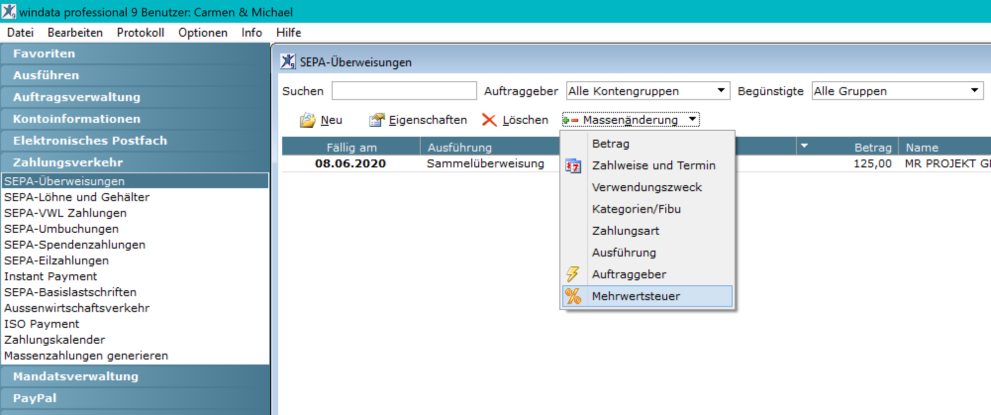 Mehrwertsteueranpassung in windata professional öffnen