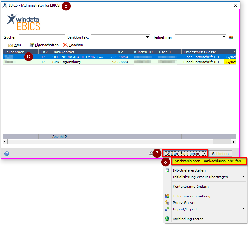 Administrator für EBICS Synchronisieren