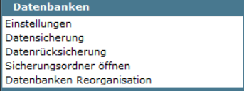 Menü Datenbanken in windata professional 9 SQL