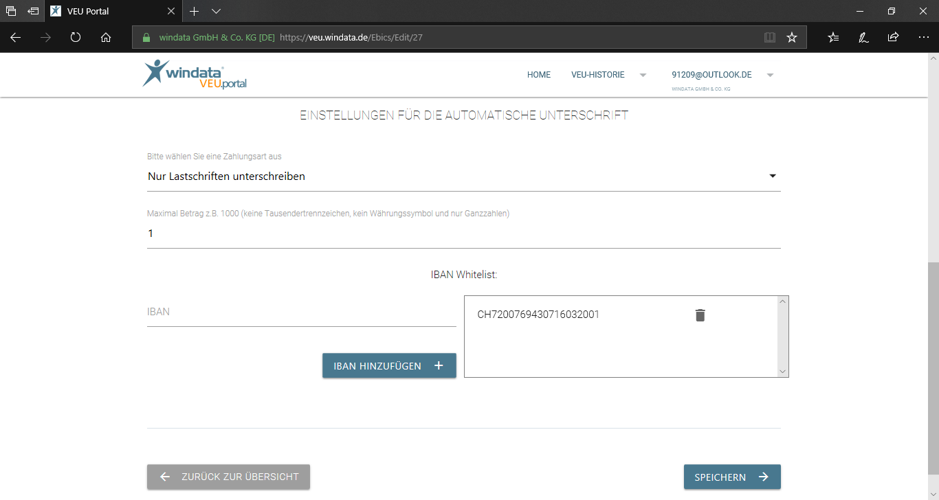 Automatisierung im VEU-Portal hinterlegen